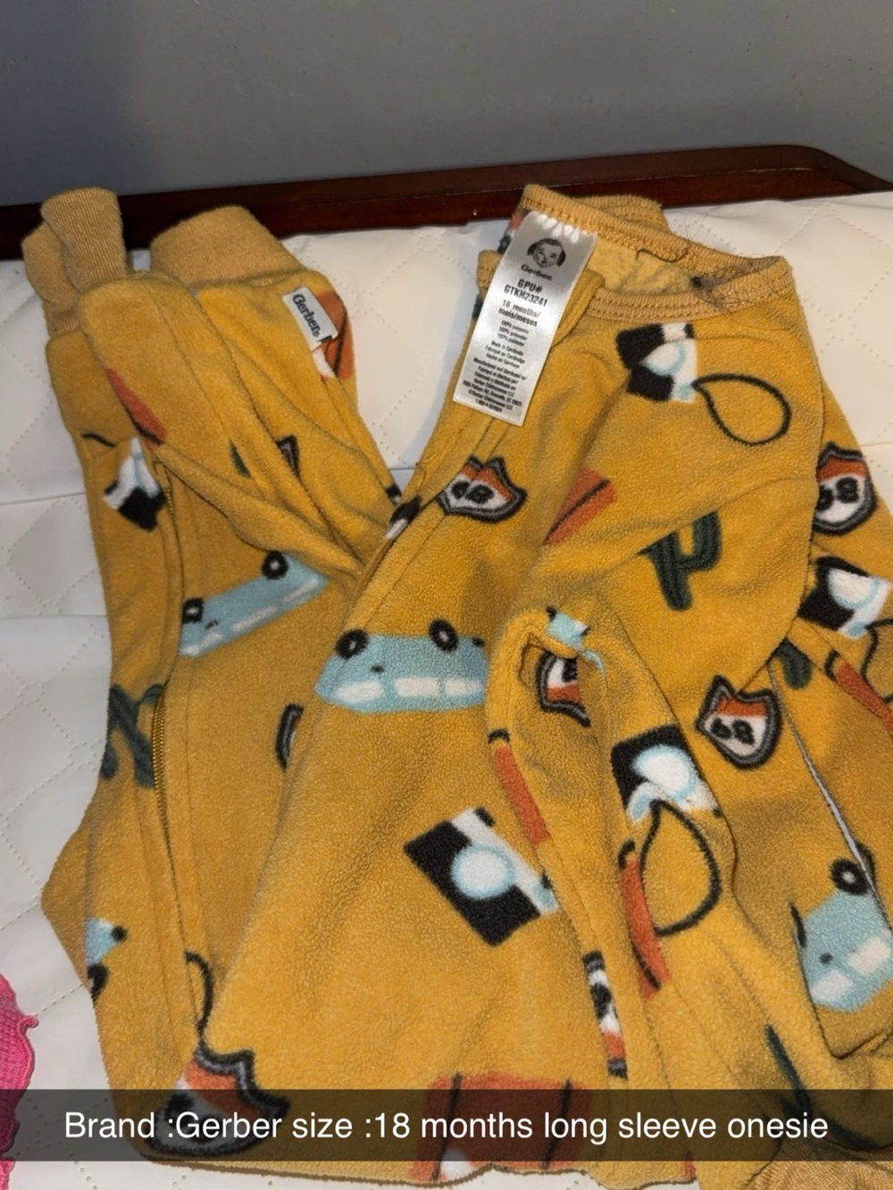 Gerber Mustard Yellow Fleece One-Piece with Toy Print
